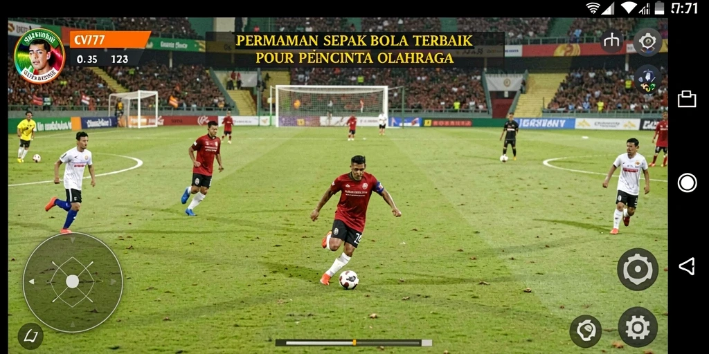 Screenshot utama CV777 menampilkan aksi pertandingan sepak bola yang mengesankan.