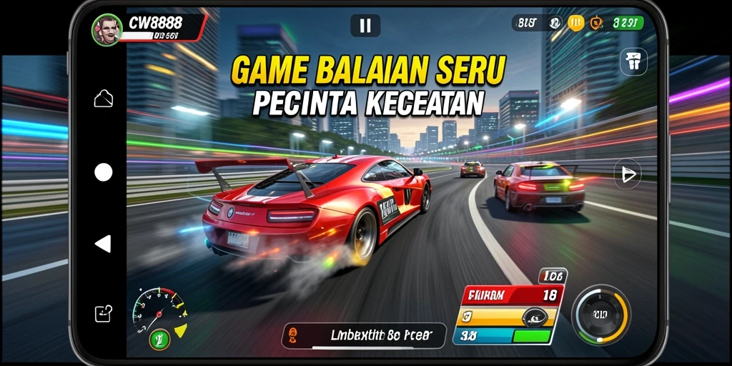 Screenshot utama CW8888 menampilkan mobil balap yang melaju kencang di trek.