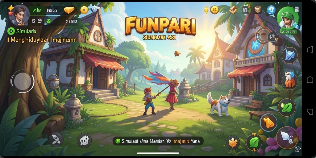 Tampilan gameplay FUNPARI yang menakjubkan dan penuh warna.