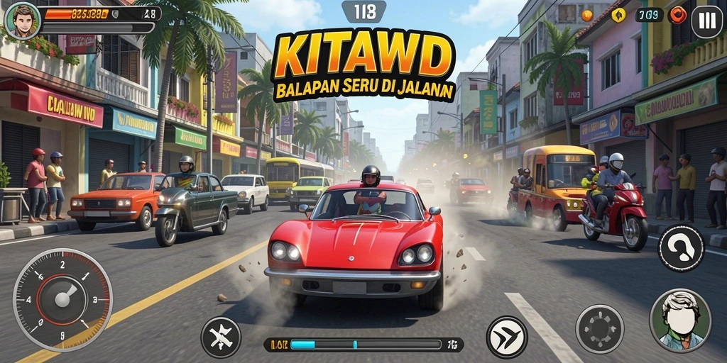 Screenshot menampilkan serunya gameplay di balapan KITAWD.