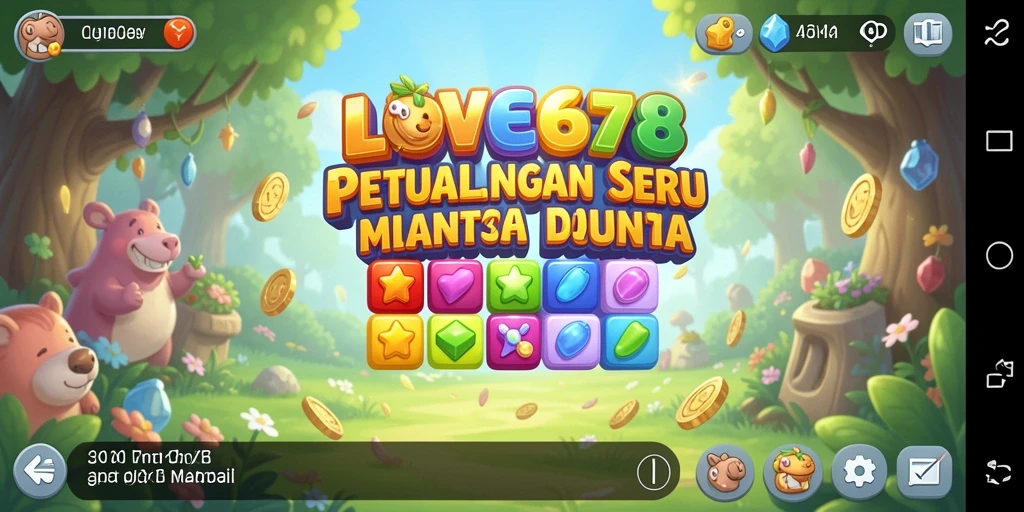 Screenshot utama LOVE678 menampilkan gameplay match-3 yang seru dan penuh warna.