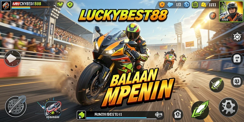 Screenshot gameplay LUCKYBEST88 menampilkan balapan motor yang cepat dan menegangkan.