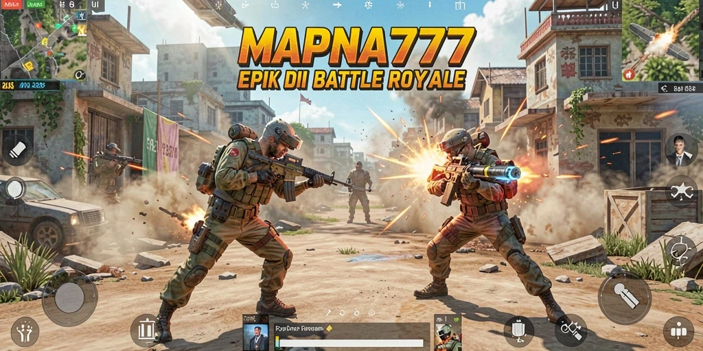 Screenshot utama MAPNA777 menampilkan aksi mendebarkan dalam permainan Battle Royale.