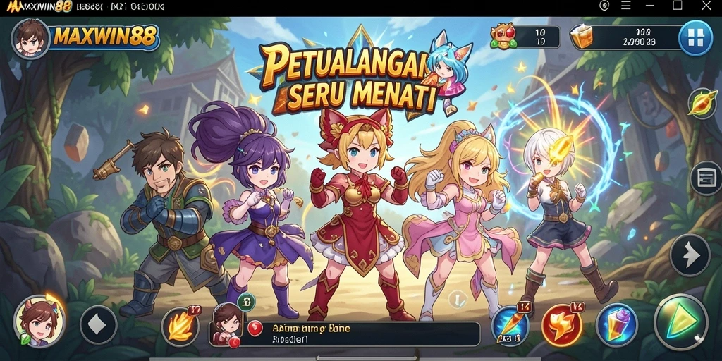 Tangkapan layar gameplay <strong>MAXWIN88</strong> menunjukkan aksi karakter anime yang mendebarkan.