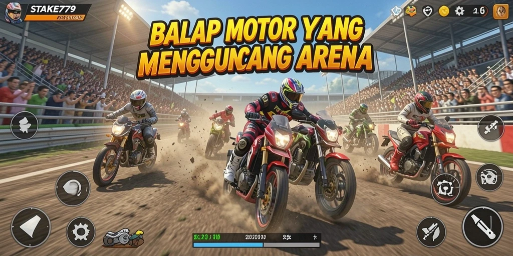 Gameplay seru balap motor di STAKE779 dengan berbagai trek menantang.
